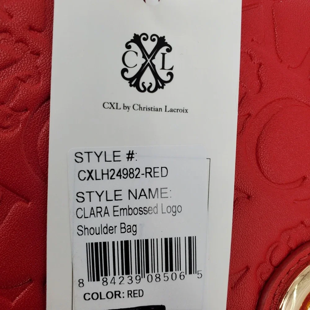 CXL by Christian Lacroix Clara Embossed Logo Red Shoulder Bag‎ Purse Adjustable